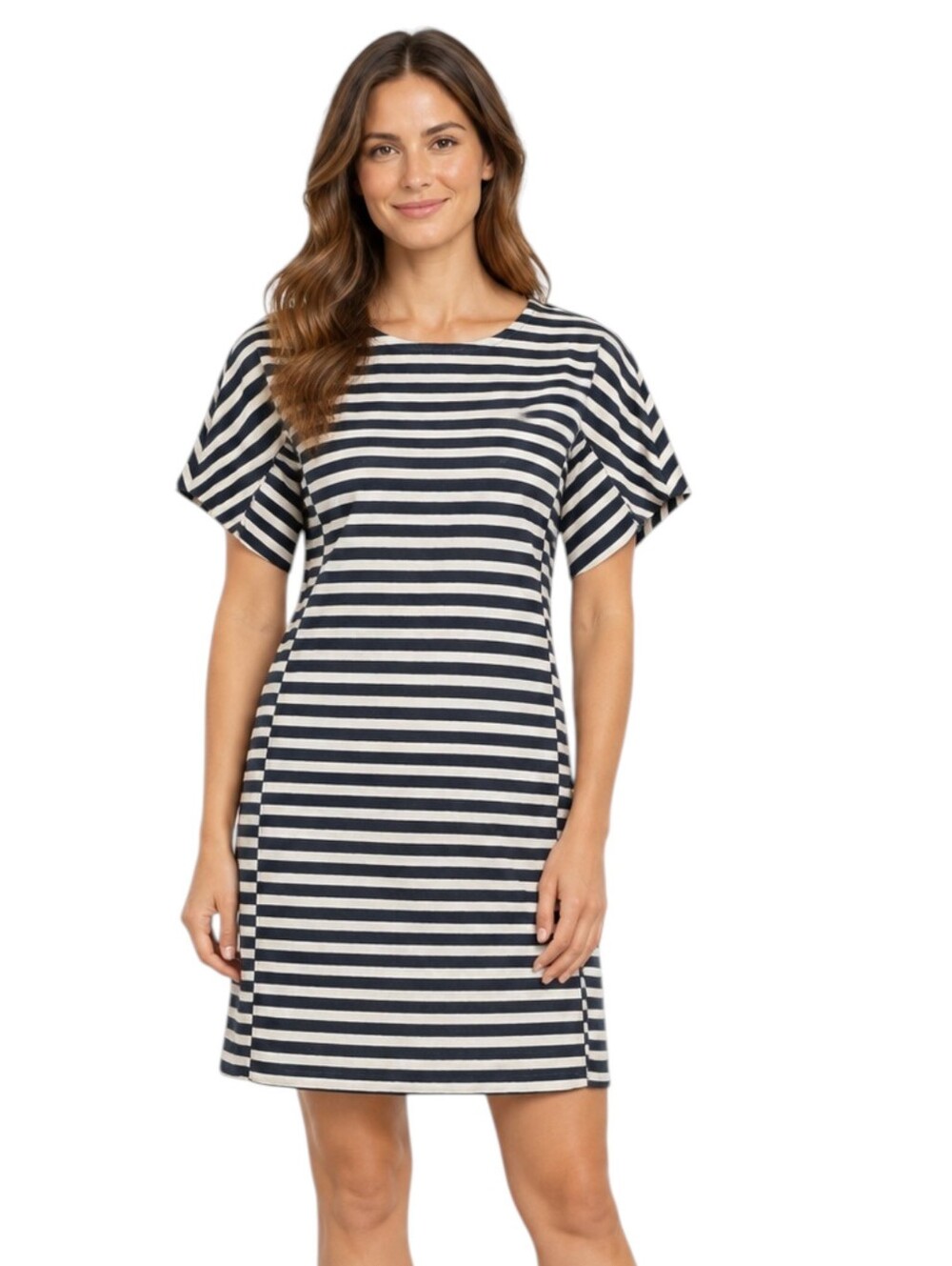 J Crew Striped T Shirt Dress Cotton Shift Back Zip Black White Size S